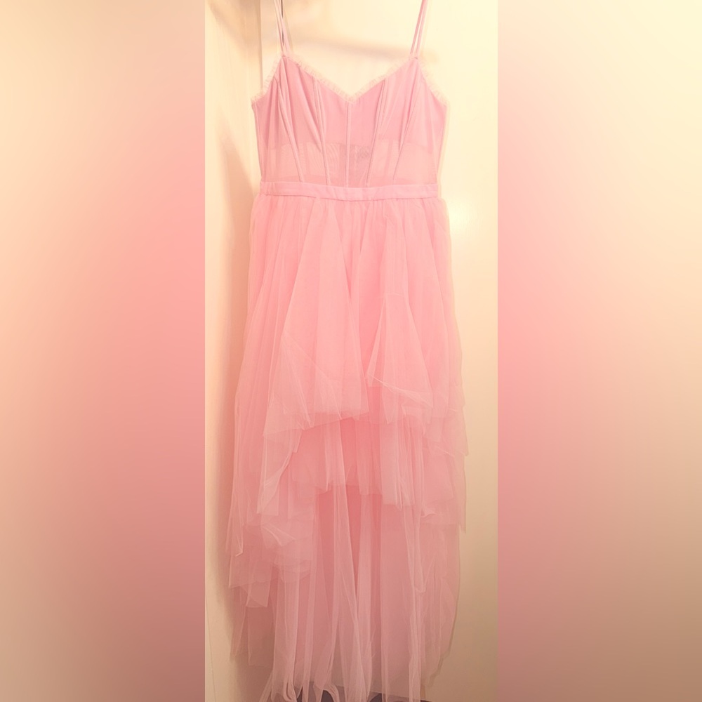 NWT BCBGMaxAzria Pink Tiered Tulle Maxi Dress
